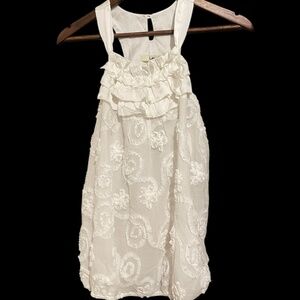 Ya Sleeveless Lined White Ruffle top tank Floral Lace Size L NWT